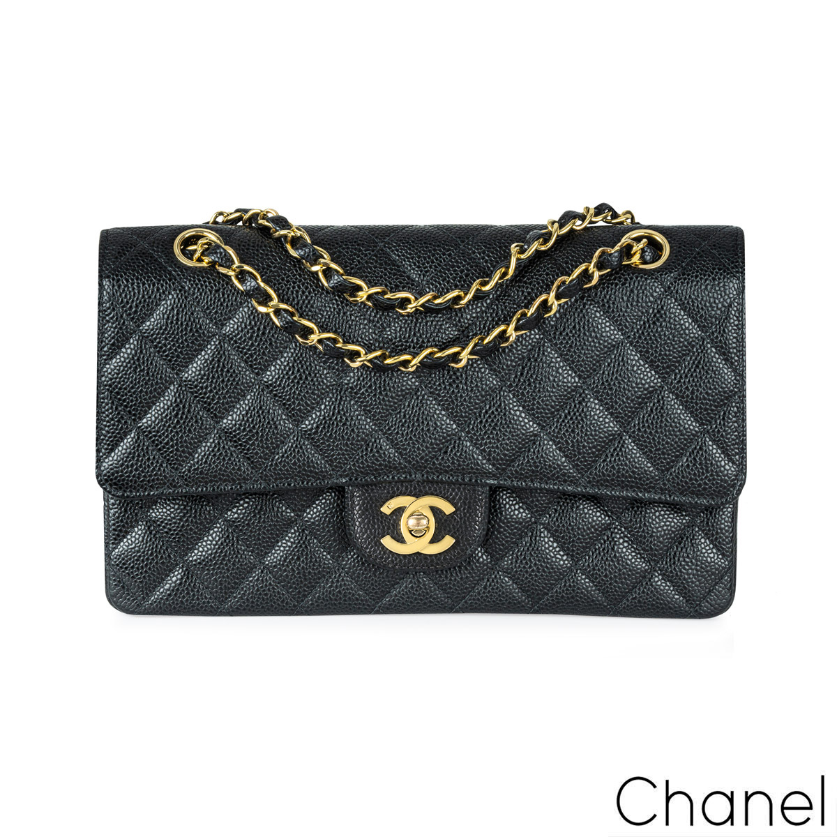 Chanel Vintage 24k Black Caviar Medium Classic Double Flap Bag